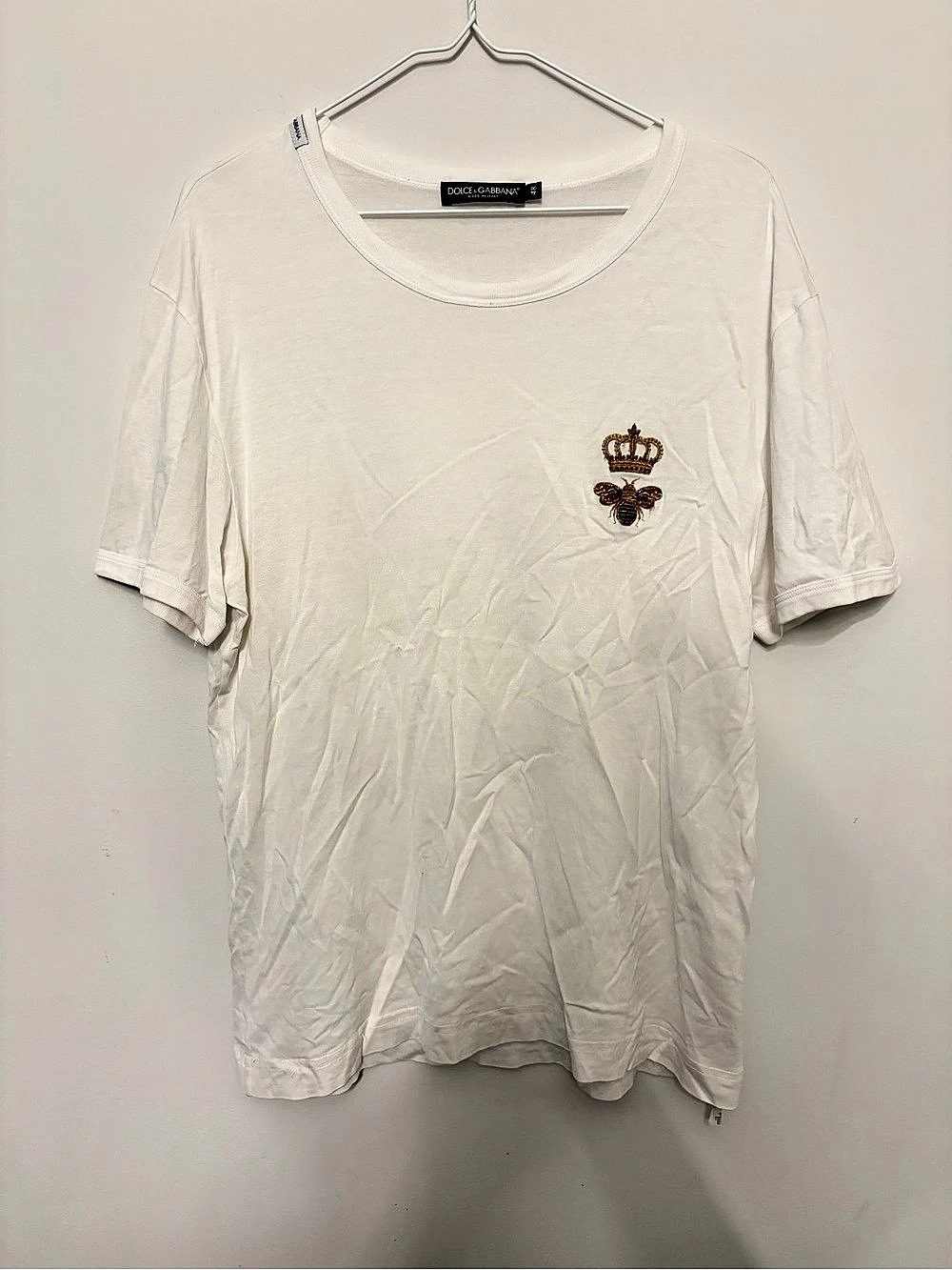 Dolce & Gabbana Crown Bee Embroidered Short Sleeve Tee White 48